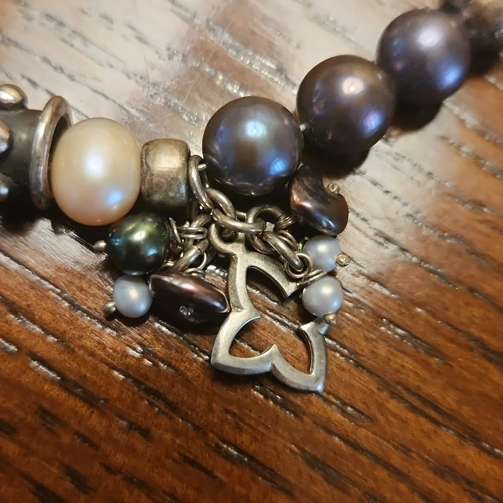 Sterling Silver, Bead and Pearl Bracelet with charms